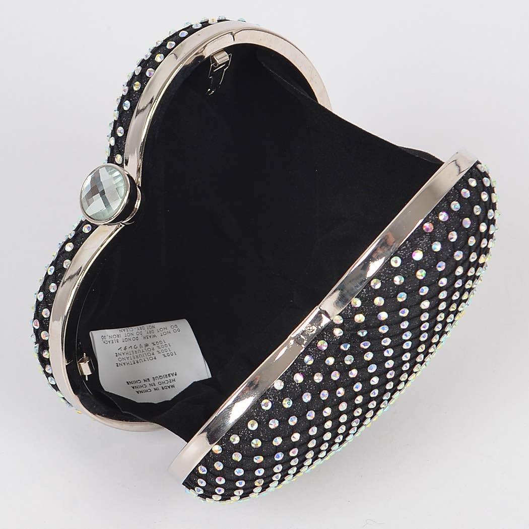 Heart Rhinestone Clutch: Black