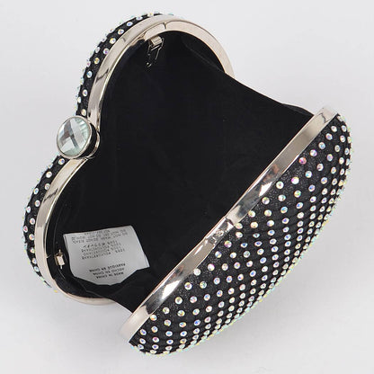 Heart Rhinestone Clutch: Black