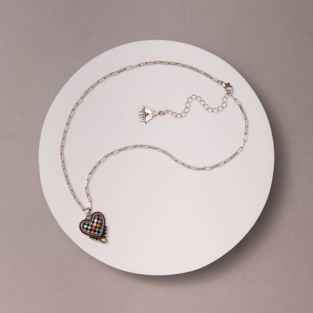 Heart Rainbow Checker Necklace
