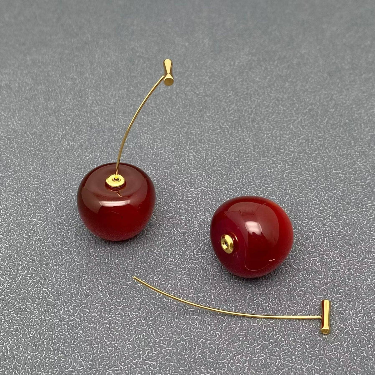 Creative Resin Cherry Charm 18K Gold Plated SS Earrings